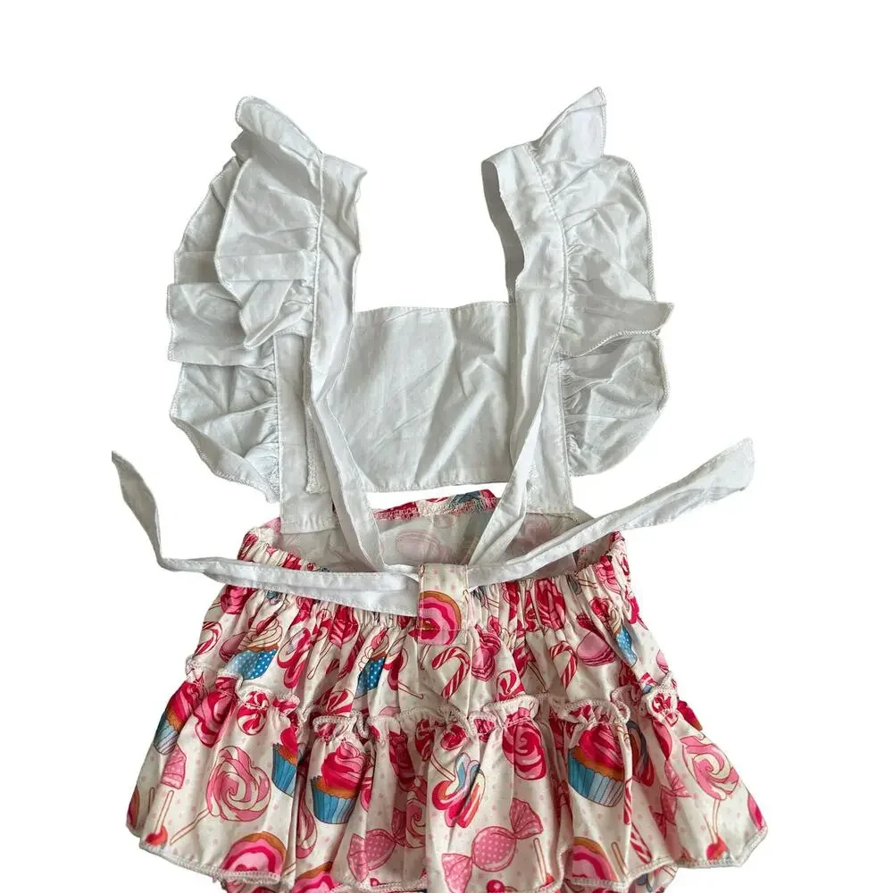 Canrulo Babies 12M Flying Sleeve Lemon Cartoon Cake Print Backless Pink Romper